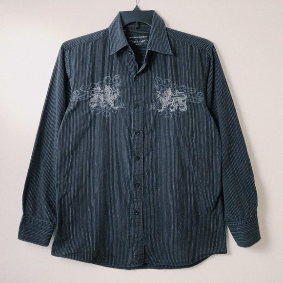 Untouchable y2k black striped lion button up shirt - Picture 1 of 5
